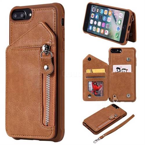 Classic Luxury Buckle Zipper Anti-fall Leather Phone Back Cover for iPhone 6s Plus / 6 Plus 6P(5.5 inch) - Brown