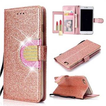 Glitter Diamond Buckle Splice Mirror Leather Wallet Phone Case for iPhone 6s Plus / 6 Plus 6P(5.5 inch) - Rose Gold