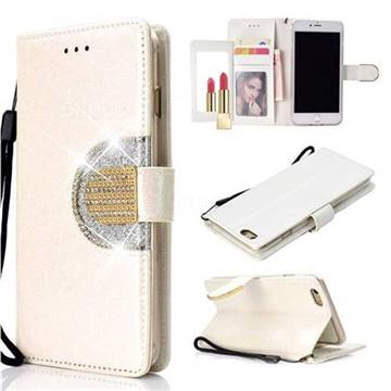 Glitter Diamond Buckle Splice Mirror Leather Wallet Phone Case for iPhone 6s Plus / 6 Plus 6P(5.5 inch) - White