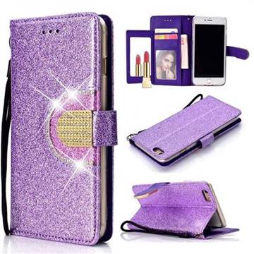 Glitter Diamond Buckle Splice Mirror Leather Wallet Phone Case for iPhone 6s Plus / 6 Plus 6P(5.5 inch) - Purple