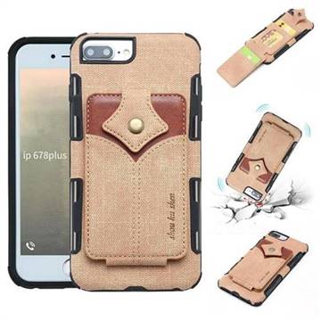 Maple Pattern Canvas Multi-function Leather Phone Back Cover for iPhone 6s Plus / 6 Plus 6P(5.5 inch) - Khaki