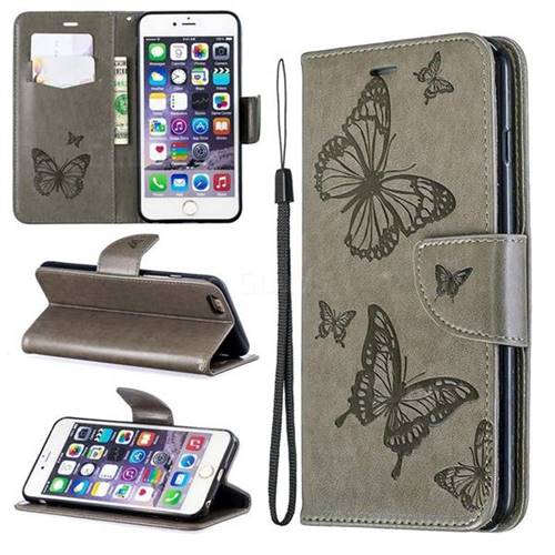 Embossing Double Butterfly Leather Wallet Case for iPhone 6s Plus / 6 Plus 6P(5.5 inch) - Gray