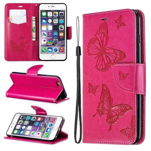 Embossing Double Butterfly Leather Wallet Case for iPhone 6s Plus / 6 Plus 6P(5.5 inch) - Red