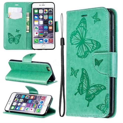 Embossing Double Butterfly Leather Wallet Case for iPhone 6s Plus / 6 Plus 6P(5.5 inch) - Green