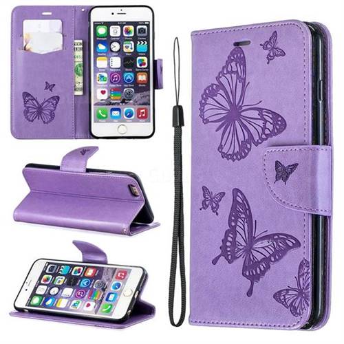 Embossing Double Butterfly Leather Wallet Case for iPhone 6s Plus / 6 Plus 6P(5.5 inch) - Purple