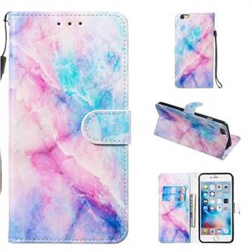 Blue Pink Marble Smooth Leather Phone Wallet Case for iPhone 6s Plus / 6 Plus 6P(5.5 inch)