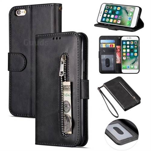 Retro Calfskin Zipper Leather Wallet Case Cover for iPhone 6s Plus / 6 Plus 6P(5.5 inch) - Black