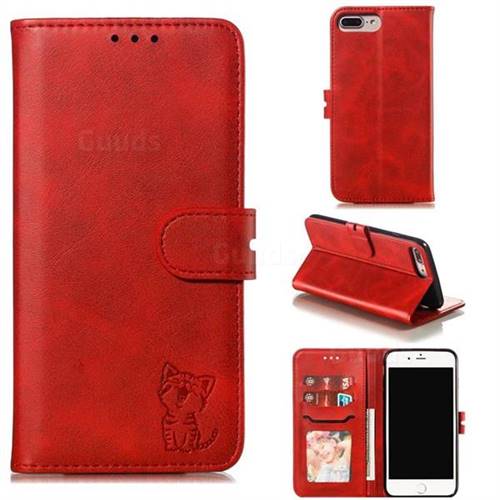 Embossing Happy Cat Leather Wallet Case for iPhone 6s Plus / 6 Plus 6P(5.5 inch) - Red