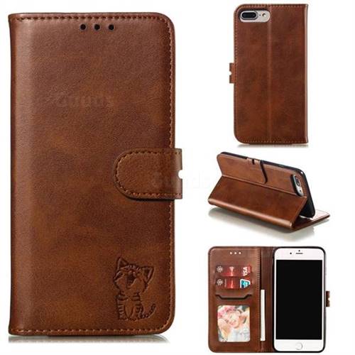 Embossing Happy Cat Leather Wallet Case for iPhone 6s Plus / 6 Plus 6P(5.5 inch) - Brown