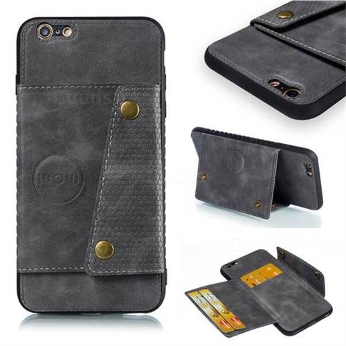 Retro Multifunction Card Slots Stand Leather Coated Phone Back Cover for iPhone 6s Plus / 6 Plus 6P(5.5 inch) - Gray