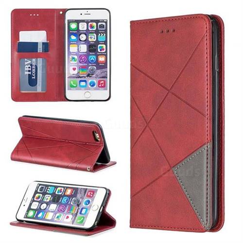 Prismatic Slim Magnetic Sucking Stitching Wallet Flip Cover for iPhone 6s Plus / 6 Plus 6P(5.5 inch) - Red