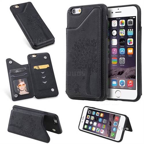 Luxury Tree and Cat Multifunction Magnetic Card Slots Stand Leather Phone Back Cover for iPhone 6s Plus / 6 Plus 6P(5.5 inch) - Black