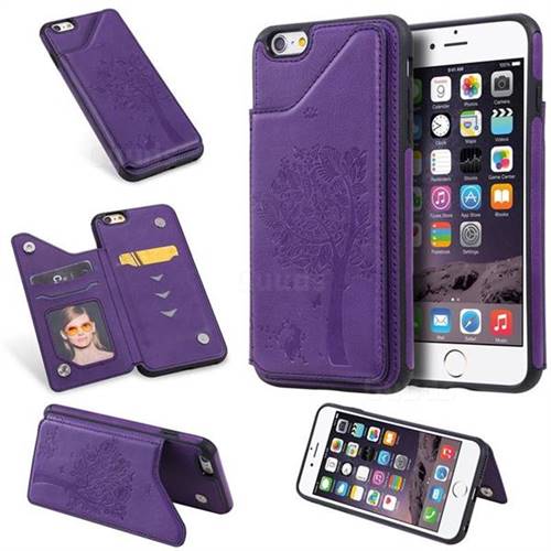Luxury Tree and Cat Multifunction Magnetic Card Slots Stand Leather Phone Back Cover for iPhone 6s Plus / 6 Plus 6P(5.5 inch) - Purple