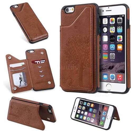 Luxury Tree and Cat Multifunction Magnetic Card Slots Stand Leather Phone Back Cover for iPhone 6s Plus / 6 Plus 6P(5.5 inch) - Brown