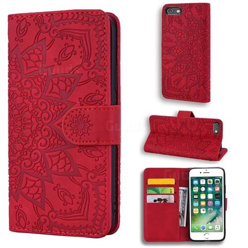 Retro Embossing Mandala Flower Leather Wallet Case for iPhone 6s Plus / 6 Plus 6P(5.5 inch) - Red