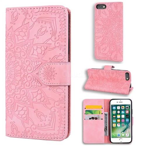 Retro Embossing Mandala Flower Leather Wallet Case for iPhone 6s Plus / 6 Plus 6P(5.5 inch) - Pink