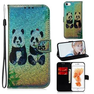 Two Pandas Laser Shining Leather Wallet Phone Case for iPhone 6s Plus / 6 Plus 6P(5.5 inch)