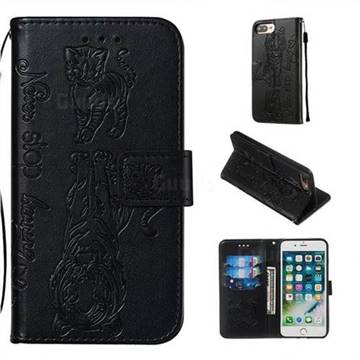 Embossing Tiger and Cat Leather Wallet Case for iPhone 6s Plus / 6 Plus 6P(5.5 inch) - Black