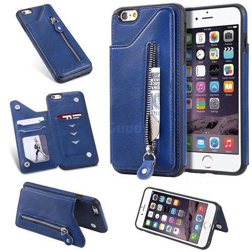 Retro Buckle Zipper Anti-fall Leather Phone Back Cover for iPhone 6s Plus / 6 Plus 6P(5.5 inch) - Blue