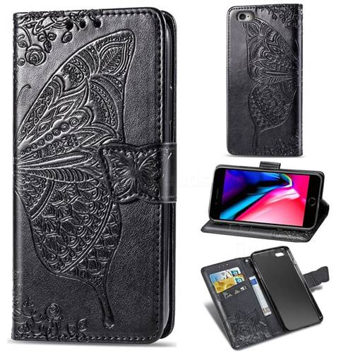 Embossing Mandala Flower Butterfly Leather Wallet Case for iPhone 6s Plus / 6 Plus 6P(5.5 inch) - Black