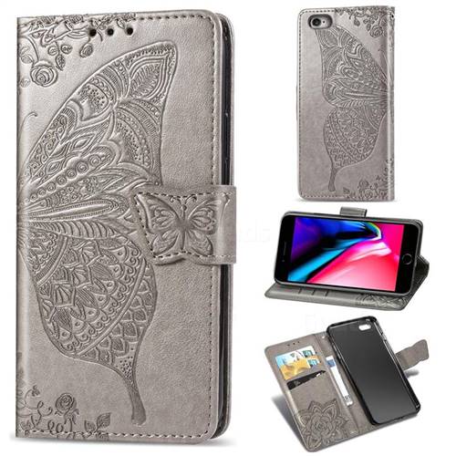 Embossing Mandala Flower Butterfly Leather Wallet Case for iPhone 6s Plus / 6 Plus 6P(5.5 inch) - Gray