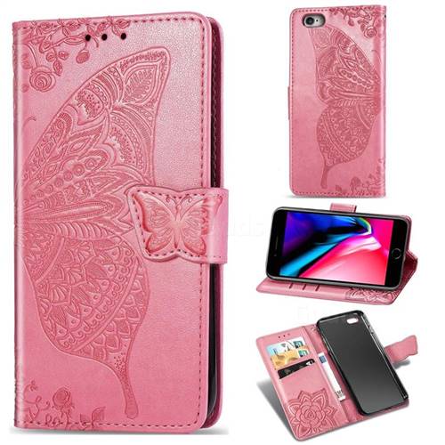 Embossing Mandala Flower Butterfly Leather Wallet Case for iPhone 6s Plus / 6 Plus 6P(5.5 inch) - Pink