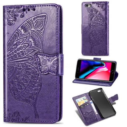 Embossing Mandala Flower Butterfly Leather Wallet Case for iPhone 6s Plus / 6 Plus 6P(5.5 inch) - Dark Purple