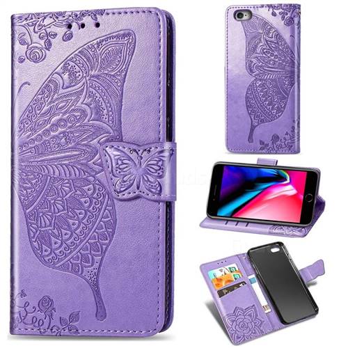 Embossing Mandala Flower Butterfly Leather Wallet Case for iPhone 6s Plus / 6 Plus 6P(5.5 inch) - Light Purple