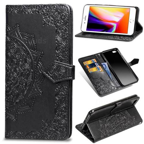Embossing Imprint Mandala Flower Leather Wallet Case for iPhone 6s Plus / 6 Plus 6P(5.5 inch) - Black