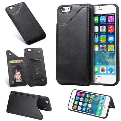 Luxury Multifunction Magnetic Card Slots Stand Calf Leather Phone Back Cover for iPhone 6s Plus / 6 Plus 6P(5.5 inch) - Black
