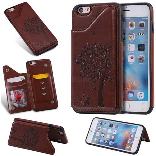 Luxury R61 Tree Cat Magnetic Stand Card Leather Phone Case for iPhone 6s Plus / 6 Plus 6P(5.5 inch) - Brown