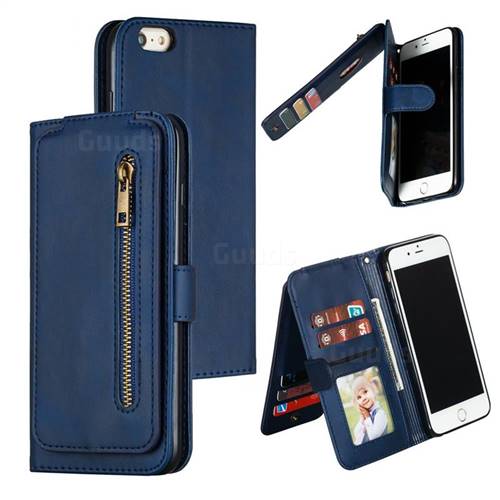 Multifunction 9 Cards Leather Zipper Wallet Phone Case for iPhone 6s Plus / 6 Plus 6P(5.5 inch) - Blue