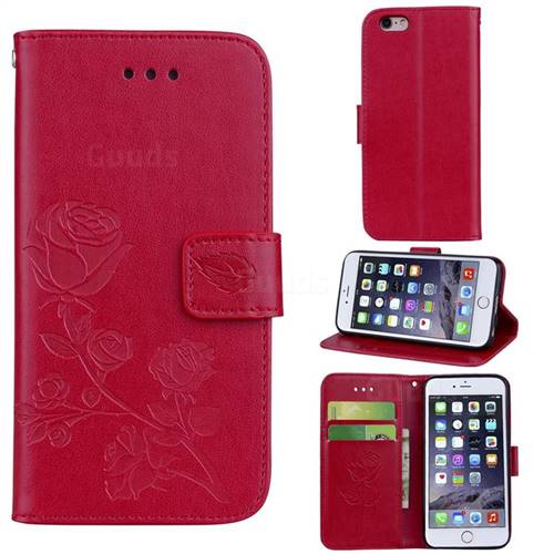 Embossing Rose Flower Leather Wallet Case for iPhone 6s Plus / 6 Plus 6P(5.5 inch) - Red