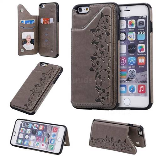 Yikatu Luxury Cute Cats Multifunction Magnetic Card Slots Stand Leather Back Cover for iPhone 6s Plus / 6 Plus 6P(5.5 inch) - Gray