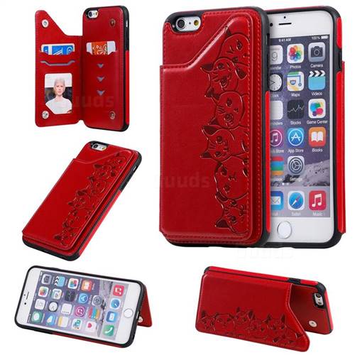 Yikatu Luxury Cute Cats Multifunction Magnetic Card Slots Stand Leather Back Cover for iPhone 6s Plus / 6 Plus 6P(5.5 inch) - Red