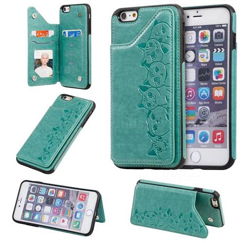 Yikatu Luxury Cute Cats Multifunction Magnetic Card Slots Stand Leather Back Cover for iPhone 6s Plus / 6 Plus 6P(5.5 inch) - Green