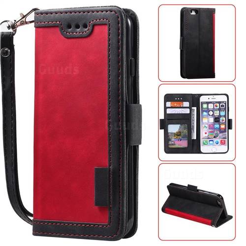 Luxury Retro Stitching Leather Wallet Phone Case for iPhone 6s Plus / 6 Plus 6P(5.5 inch) - Deep Red