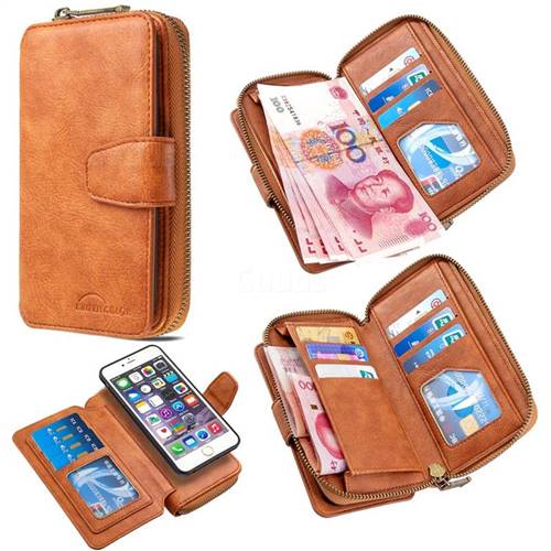 Binfen Color Retro Buckle Zipper Multifunction Leather Phone Wallet for iPhone 6s Plus / 6 Plus 6P(5.5 inch) - Brown