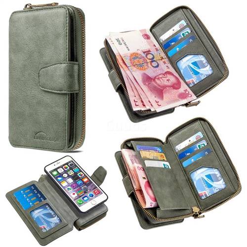 Binfen Color Retro Buckle Zipper Multifunction Leather Phone Wallet for iPhone 6s Plus / 6 Plus 6P(5.5 inch) - Celadon