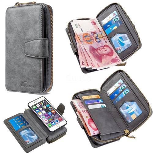 Binfen Color Retro Buckle Zipper Multifunction Leather Phone Wallet for iPhone 6s Plus / 6 Plus 6P(5.5 inch) - Gray