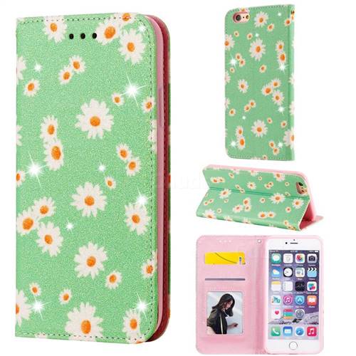 Ultra Slim Daisy Sparkle Glitter Powder Magnetic Leather Wallet Case for iPhone 6s Plus / 6 Plus 6P(5.5 inch) - Green