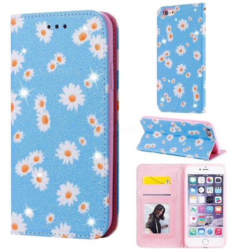 Ultra Slim Daisy Sparkle Glitter Powder Magnetic Leather Wallet Case for iPhone 6s Plus / 6 Plus 6P(5.5 inch) - Blue