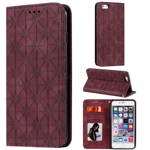 Intricate Embossing Four Leaf Clover Leather Wallet Case for iPhone 6s Plus / 6 Plus 6P(5.5 inch) - Claret