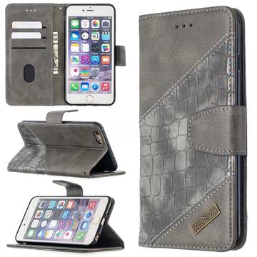 BinfenColor BF04 Color Block Stitching Crocodile Leather Case Cover for iPhone 6s Plus / 6 Plus 6P(5.5 inch) - Gray