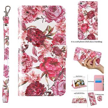 Red Flower 3D Painted Leather Wallet Case for iPhone 6s Plus / 6 Plus 6P(5.5 inch)