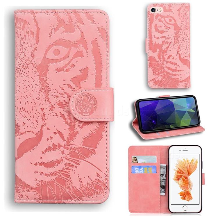 Intricate Embossing Tiger Face Leather Wallet Case for iPhone 6s Plus / 6 Plus 6P(5.5 inch) - Pink