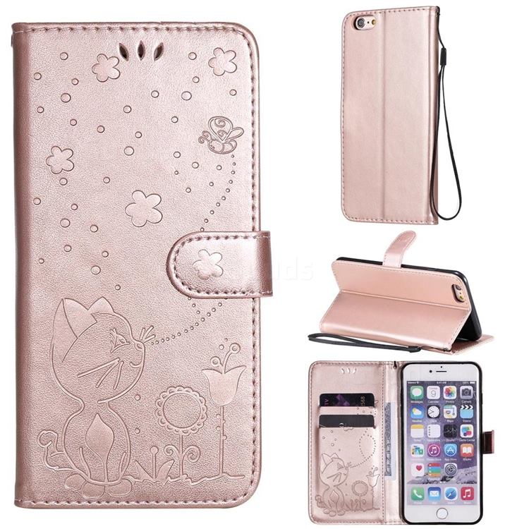 Embossing Bee and Cat Leather Wallet Case for iPhone 6s Plus / 6 Plus 6P(5.5 inch) - Rose Gold