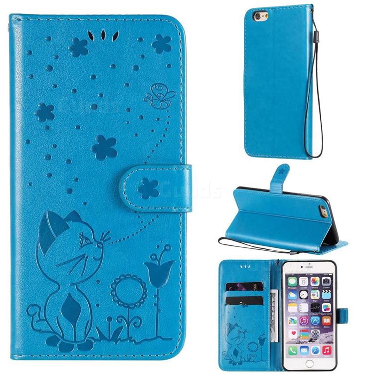 Embossing Bee and Cat Leather Wallet Case for iPhone 6s Plus / 6 Plus 6P(5.5 inch) - Blue
