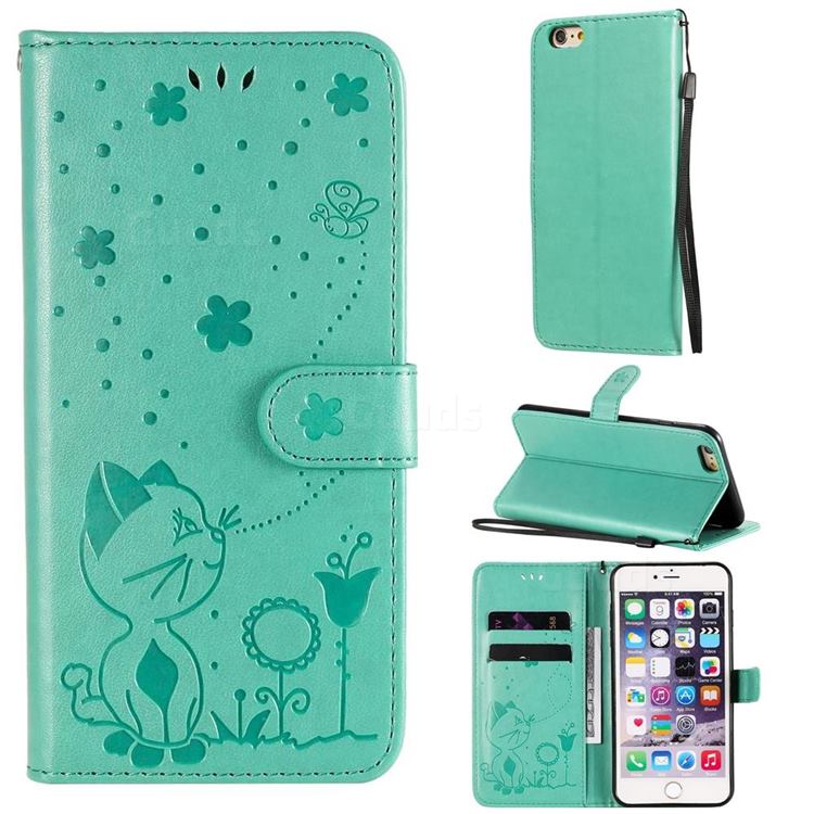 Embossing Bee and Cat Leather Wallet Case for iPhone 6s Plus / 6 Plus 6P(5.5 inch) - Green