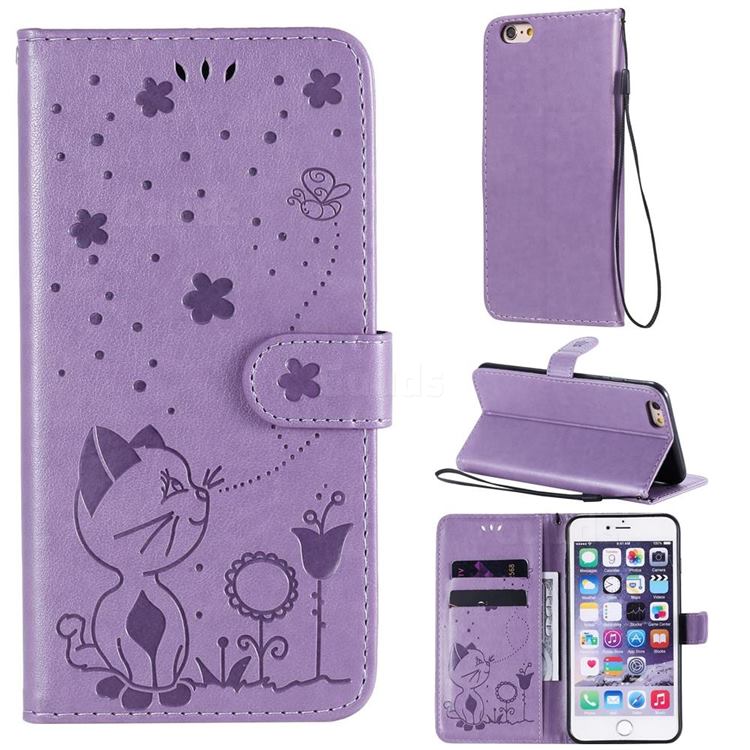 Embossing Bee and Cat Leather Wallet Case for iPhone 6s Plus / 6 Plus 6P(5.5 inch) - Purple